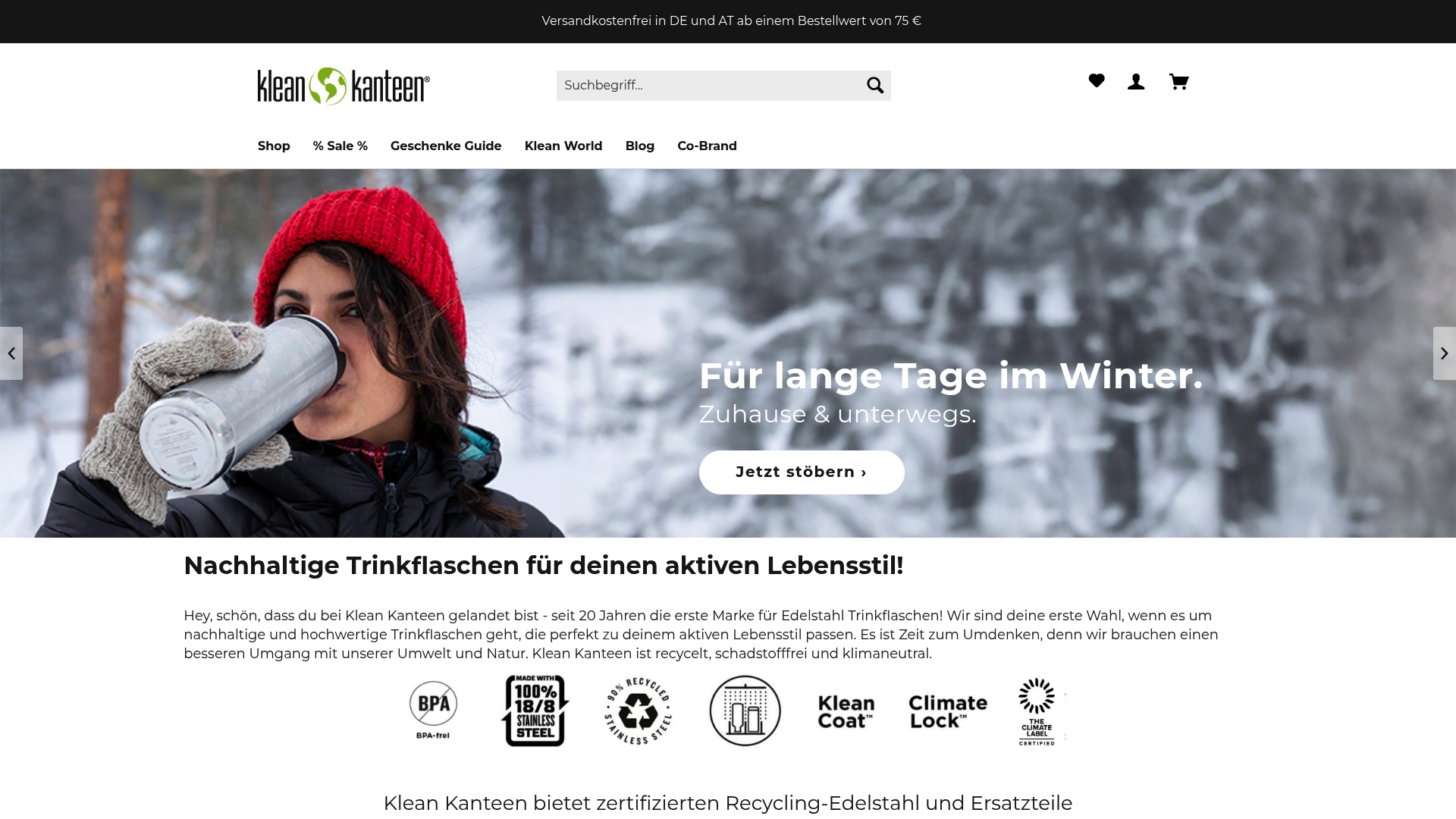 Klean Kanteen Deutschland storefront